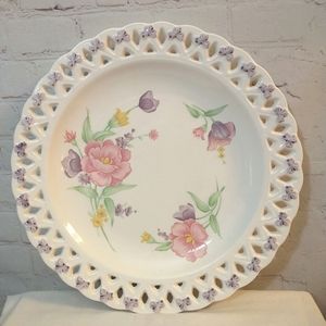 Vintage Tominaga Japan Mariner Reticulated Floral Large Plate Platter 13"